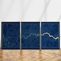 London Triptych Map Screen Prints | Navy And Gold, thumbnail 3 of 6