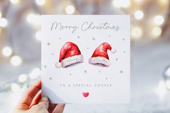 Personalised Family Santa Hats Christmas Card *Up To Six Santa Hats, 4 of 6
