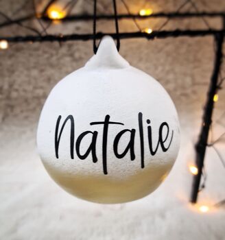 Personalised Ceramic Christmas Bauble With Gold Bottom, 3 of 3