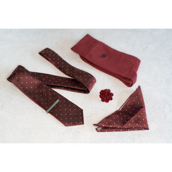 Burgundy Red Polka Dot Tie And Sock Set Groomsmen Gift, 2 of 3