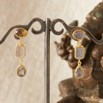 Grey Labradorite 18 K Gold And Silver Drop Earrings, 5 of 12