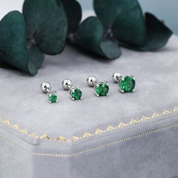 Emerald Green Cz Screw Back Earrings, 7 of 11