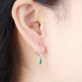 925 Sterling Silver Green Gemstone Hoop Earrings, 2 of 7