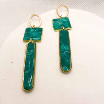 Green Geometric Stud Statement Earrings, Clay And Resin, 5 of 10