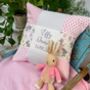 Personalised Pink And Grey Bunny Name Cushion, thumbnail 1 of 8