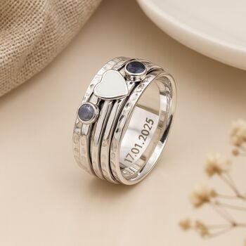 Personalised Sterling Silver Heart Spinner Ring With Moonstone And Iolite – 10mm, 5 of 12