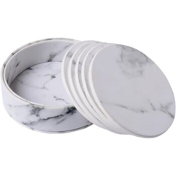 Six Pieces Marble White Coasters For Drinks, 5 of 8
