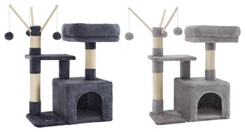 72cm Three Level Grey Cat Tree With Three Pompoms, 8 of 8