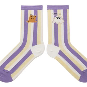 Purple Striped Mid Calf Long Cotton Socks, 3 of 6
