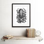 Vintage Octopus Black White Bathroom Wall Art Print, thumbnail 2 of 3