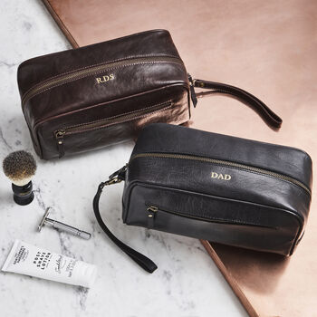 Mens Personalised Leather Wash Bag, 2 of 9