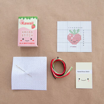 Kawaii Strawberry Mini Cross Stitch Kit, 3 of 10