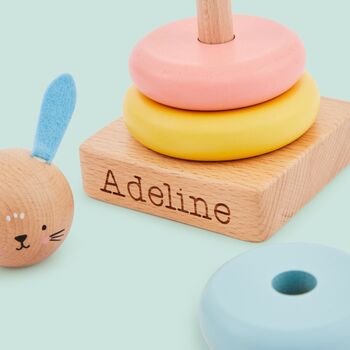 Personalised Wooden Bunny Stacker Toy 12m+, 2 of 3