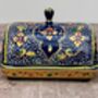 Handpainted Navy Patterned Butter Dish, thumbnail 3 of 5