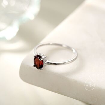Sterling Silver Natural One Carat Red Garnet Oval Ring, 6 of 12