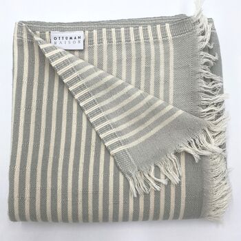 Symi Striped Peshtemal Towel Oyster Grey, 4 of 10