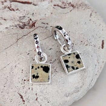 The Square Dalmatian Jasper Earrings, Silver, 3 of 5
