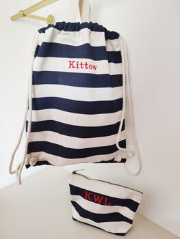 Nautical Striped Cotton Drawstring Bag Backpack, 12 of 12