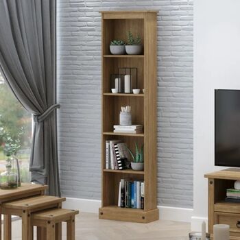Tall Narrow Corona Design Pine Bookcase, Antique Wax, 2 of 6