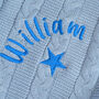 Personalised Dusty Blue Knitted Blanket, thumbnail 3 of 7