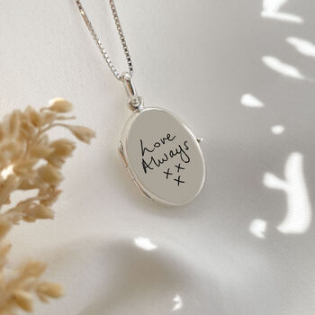 Sterling Silver Handwriting Oval Locket Necklace, 2 of 9