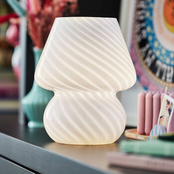 White Murano 70 S Style Mushroom Stripe Glass Table Lamp, 5 of 7