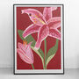 Pink Stargazer Lily Botanical Art Print, Floral Wall Decor, Modern Flower Illustration, Luxury Textured Watercolour Pape, thumbnail 1 of 2