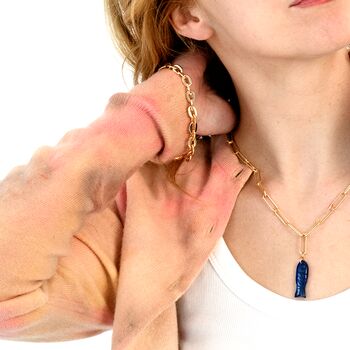 Blue Sparkle Carved Fishy Charm Textured Chain Necklace, 2 of 3