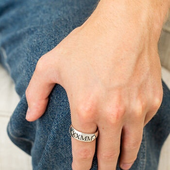 Men's Roman Numerals Personalised Silver Ring, 6 of 10