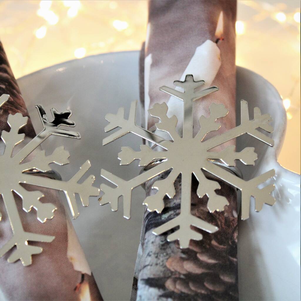 Set Of Two Silver Snowflake Napkin Rings By Ella James
