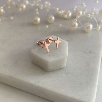 Rose Gold Cross Earrings 'On Your Confirmation', 2 of 4