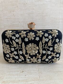 Black Handcrafted Raw Silk Clutch Bag, 8 of 10