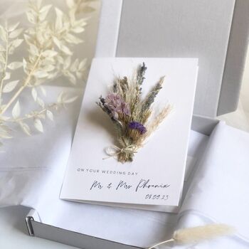 Wedding Card Personalised Dried Flower Mini Bouquet, 4 of 11