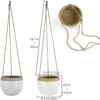 Pack Of Two Ceramic Hanging Pots With Jute Rope, 5 of 12