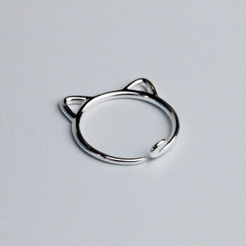 Sterling Silver Minimalist Cat Adjustable Ring, 4 of 6