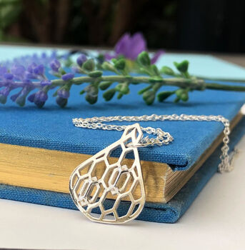 Sterling Silver Geometric Honeycomb Drop Necklace, 12 of 12