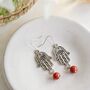 925 Sterling Silver Hamsa Hand Orange Agate Earrings, thumbnail 1 of 3