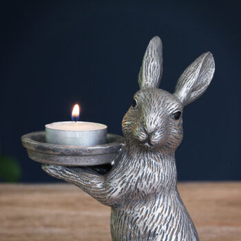 Silver Hare Rabbit Tea Light Candle Holder, 4 of 5