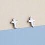 Sterling Silver Tiny Cross Stud Earrings, thumbnail 1 of 5