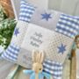 Patchwork Gingham Name, Date And Weight Cushion, thumbnail 4 of 4