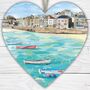St Ives Harbour Wooden Hanging Heart, Collage Art Of Cornwall, thumbnail 1 of 2