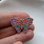 Teal And Pink Butterfly Pin Badge With Gold Accents, thumbnail 3 of 7