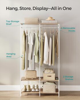 Portable Wardrobe With Hanging Rods And Shelves, 6 of 12