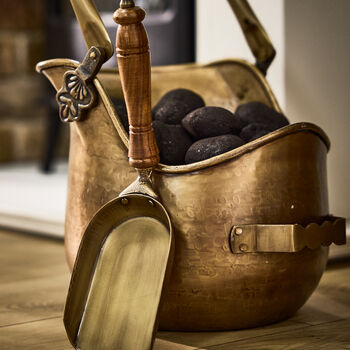 Antique Brass Coal Scuttle With Shovel, 3 of 6