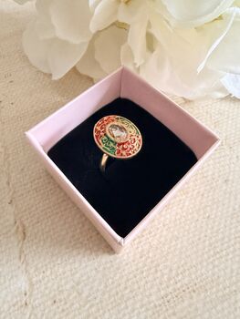 Antique Multicoloured Meenakari Gold Ring, 6 of 6