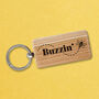 Up North Rectangular Oak Keyring 'Buzzin' | Novelty Keyring | House Keys, thumbnail 1 of 2
