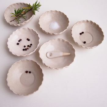 Handmade Mini Textural Pottery Salt + Pepper Dishes, 5 of 6