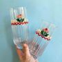 Hand Painted Pink Cosmos Ribbed Highball Glasses Pair, thumbnail 1 of 4