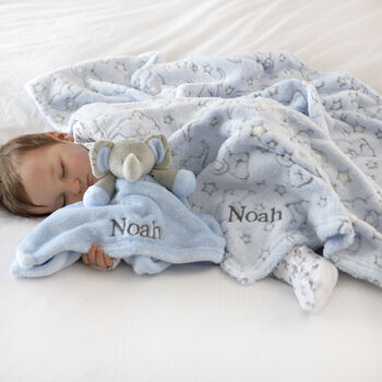 Personalised Blanket And Comforter Blue Baby Gift Set, 8 of 12