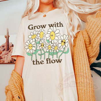 'Grow With The Flow' Retro Flowers Tshirt, 4 of 5